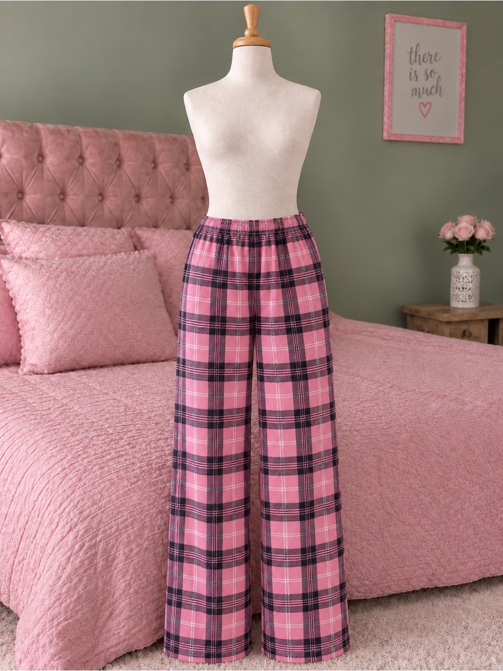 & Other Stories Pink Plaid Wide-Leg Pajama Pants